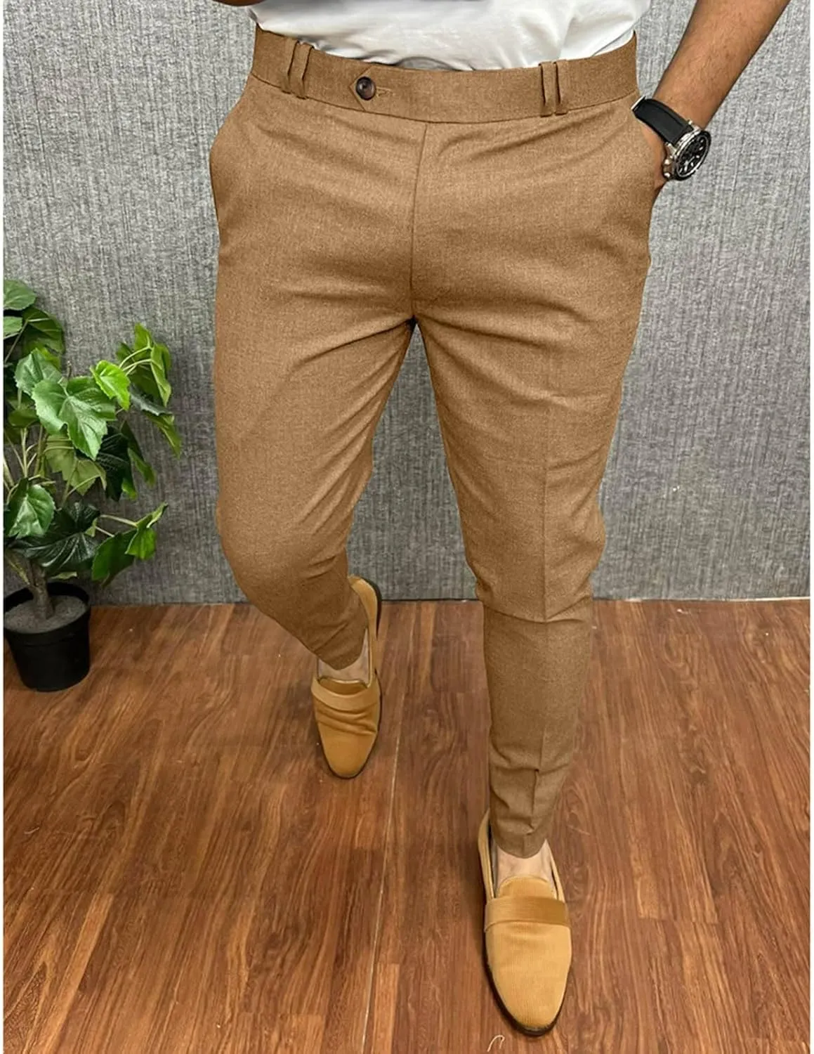 Business Dress Work Slim Fit Pants for Men Casual Button Zipper Classic Suit Pant Cotton Thin Quick Dry Trousers