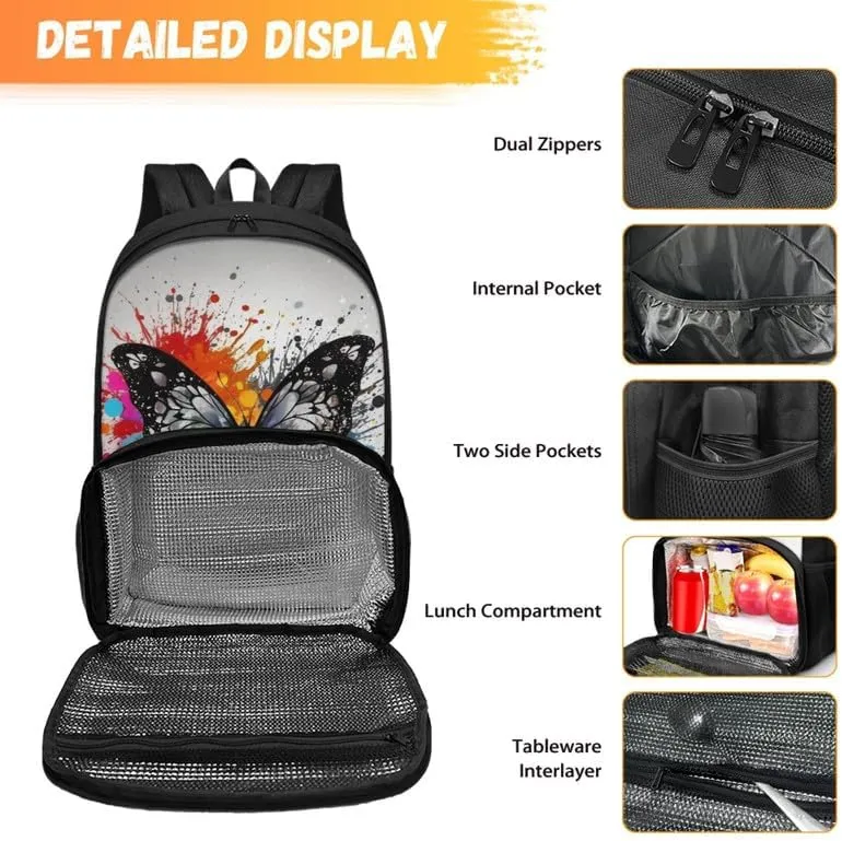 Butterfly Splash Art Print Large Travel Backpack for Women Men Colorful Graffiti Butterflies Pattern 17 Inch Insulated Cooler Backpack Adult Lunch Box Bookbag