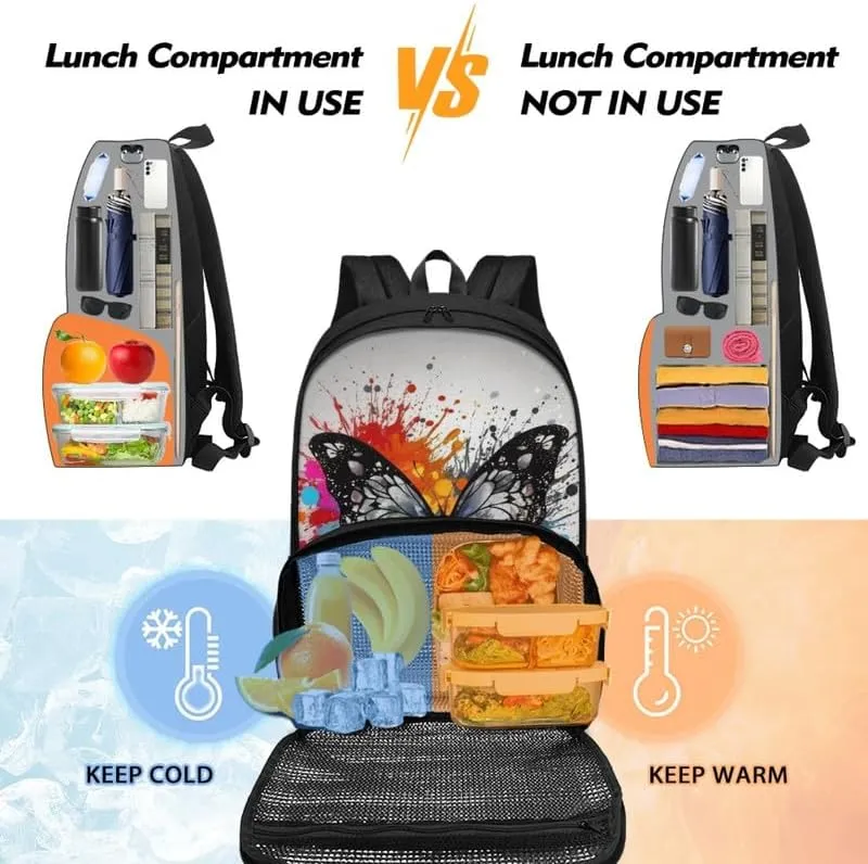 Butterfly Splash Art Print Large Travel Backpack for Women Men Colorful Graffiti Butterflies Pattern 17 Inch Insulated Cooler Backpack Adult Lunch Box Bookbag