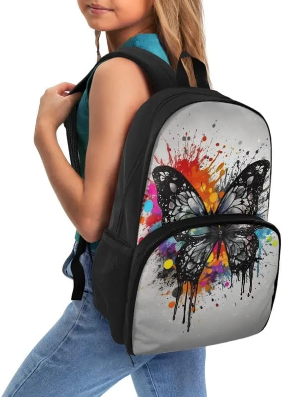 Butterfly Splash Art Print Large Travel Backpack for Women Men Colorful Graffiti Butterflies Pattern 17 Inch Insulated Cooler Backpack Adult Lunch Box Bookbag