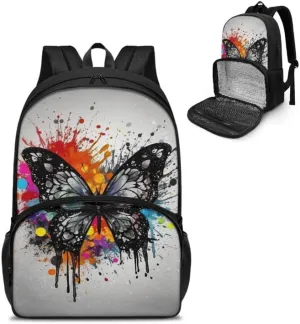 Butterfly Splash Art Print Large Travel Backpack for Women Men Colorful Graffiti Butterflies Pattern 17 Inch Insulated Cooler Backpack Adult Lunch Box Bookbag