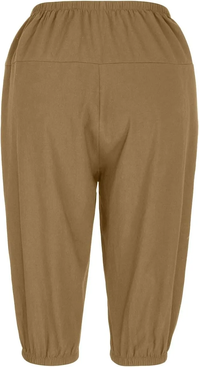 BZGTZT Linen Pants for Women High Waisted Wide Leg Capris Summer Casual Elastic High Waist Cropped Trousers with Pockets