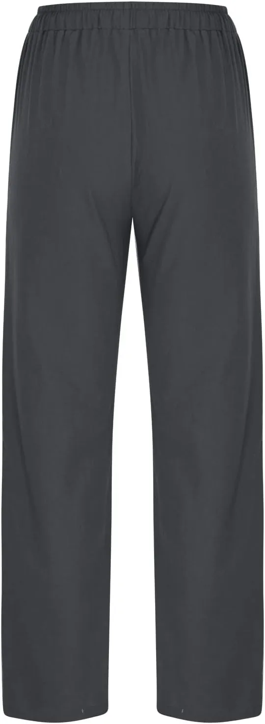 BZGTZT Linen Pants for Women Summer Casual Loose Drawstring Elastic High Waist Comfy Trousers Straight Leg Long Lounge Pant