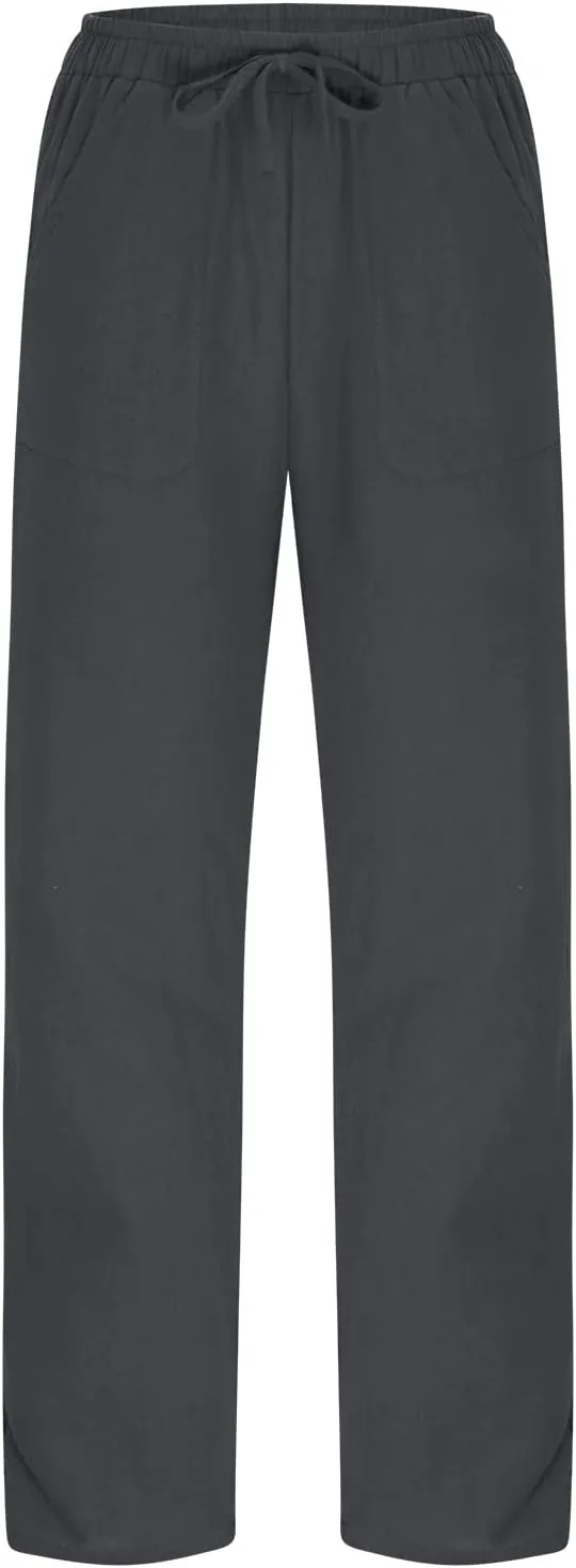 BZGTZT Linen Pants for Women Summer Casual Loose Drawstring Elastic High Waist Comfy Trousers Straight Leg Long Lounge Pant