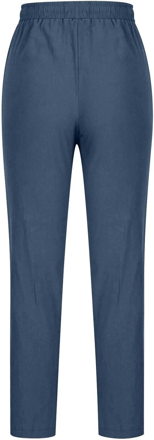 BZGTZT Wide Leg Pants for Women Summer High Waist Drawstring Pants Loose Fit Beach Pants Comfy Lightweight Linen Trousers