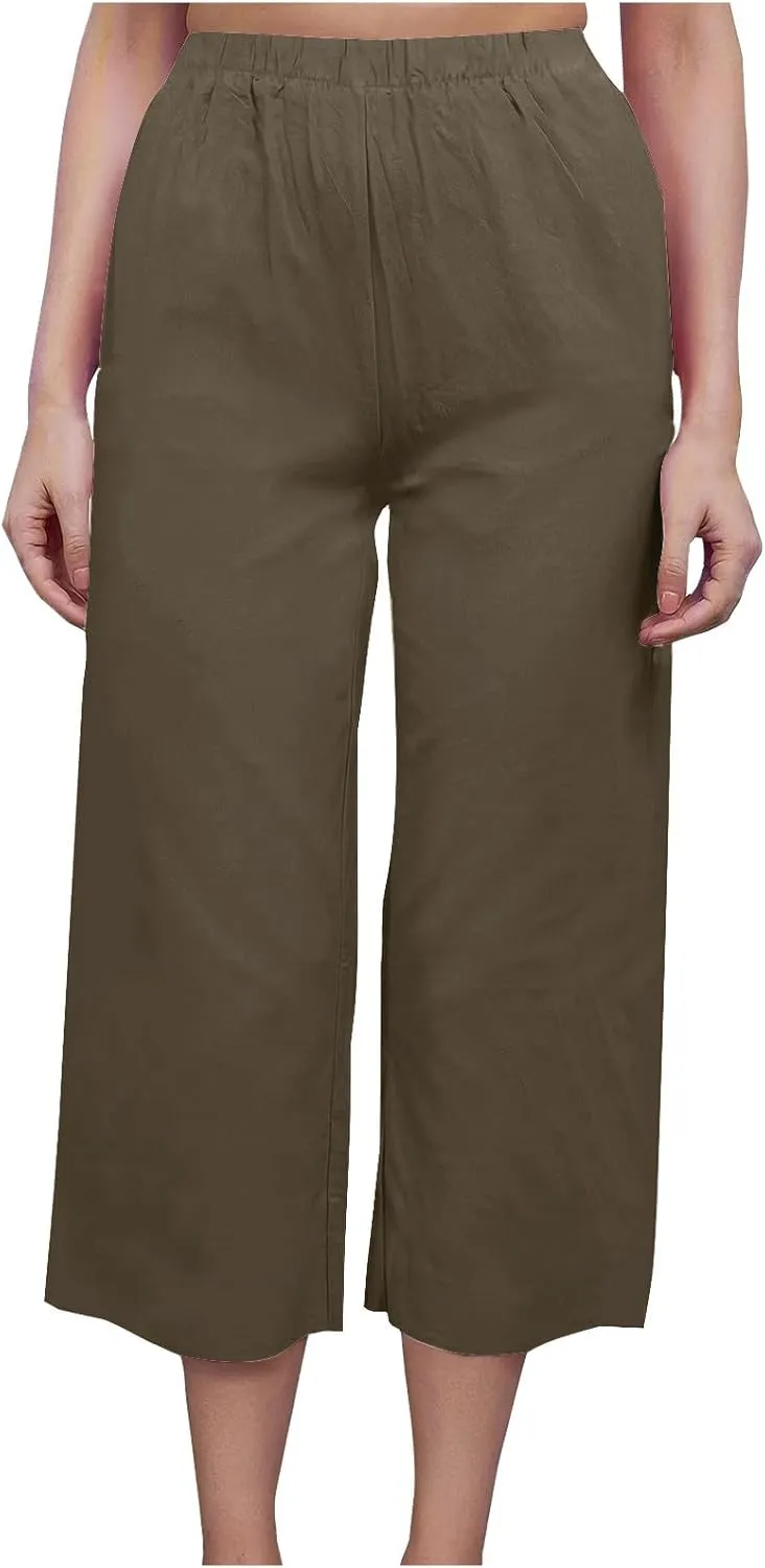 Capri Pants for Women Casual Elastic High Waist Beach Cropped Pants Loose Trousers Summer Outfits for Women