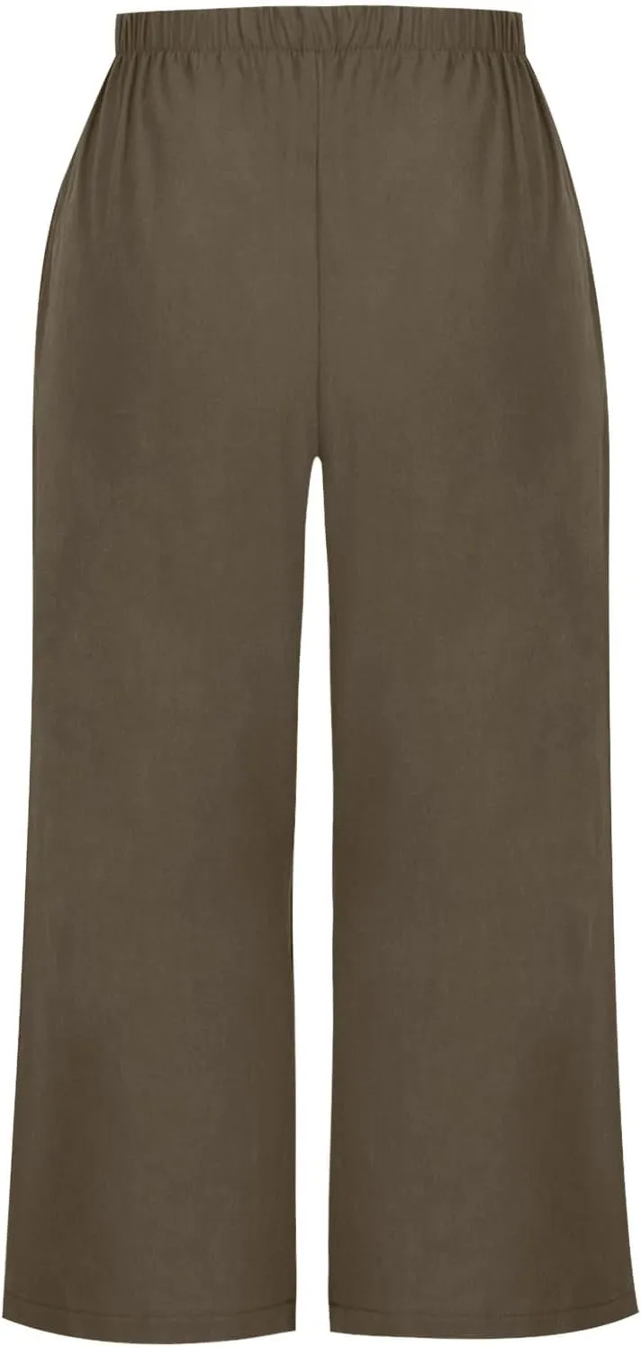 Capri Pants for Women Casual Elastic High Waist Beach Cropped Pants Loose Trousers Summer Outfits for Women