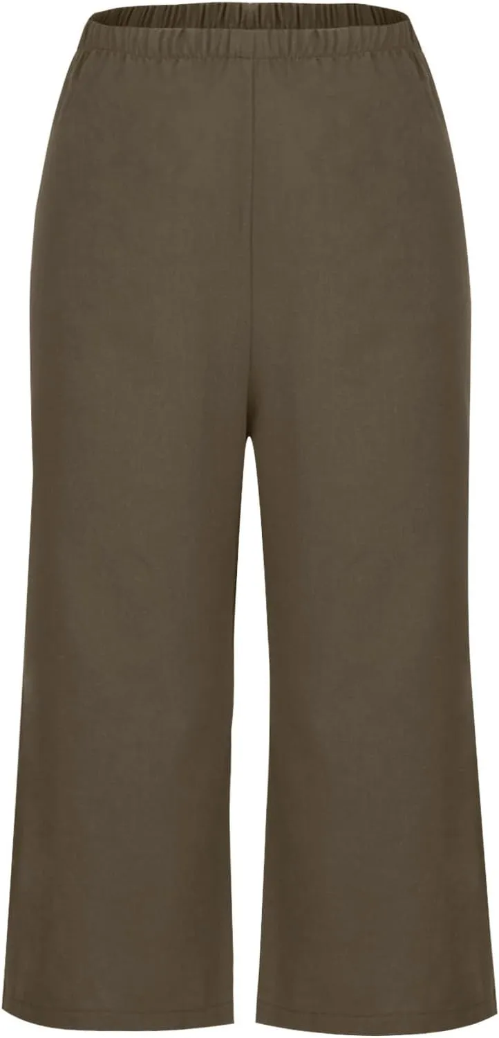 Capri Pants for Women Casual Elastic High Waist Beach Cropped Pants Loose Trousers Summer Outfits for Women