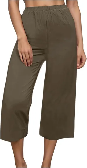 Capri Pants for Women Casual Elastic High Waist Beach Cropped Pants Loose Trousers Summer Outfits for Women