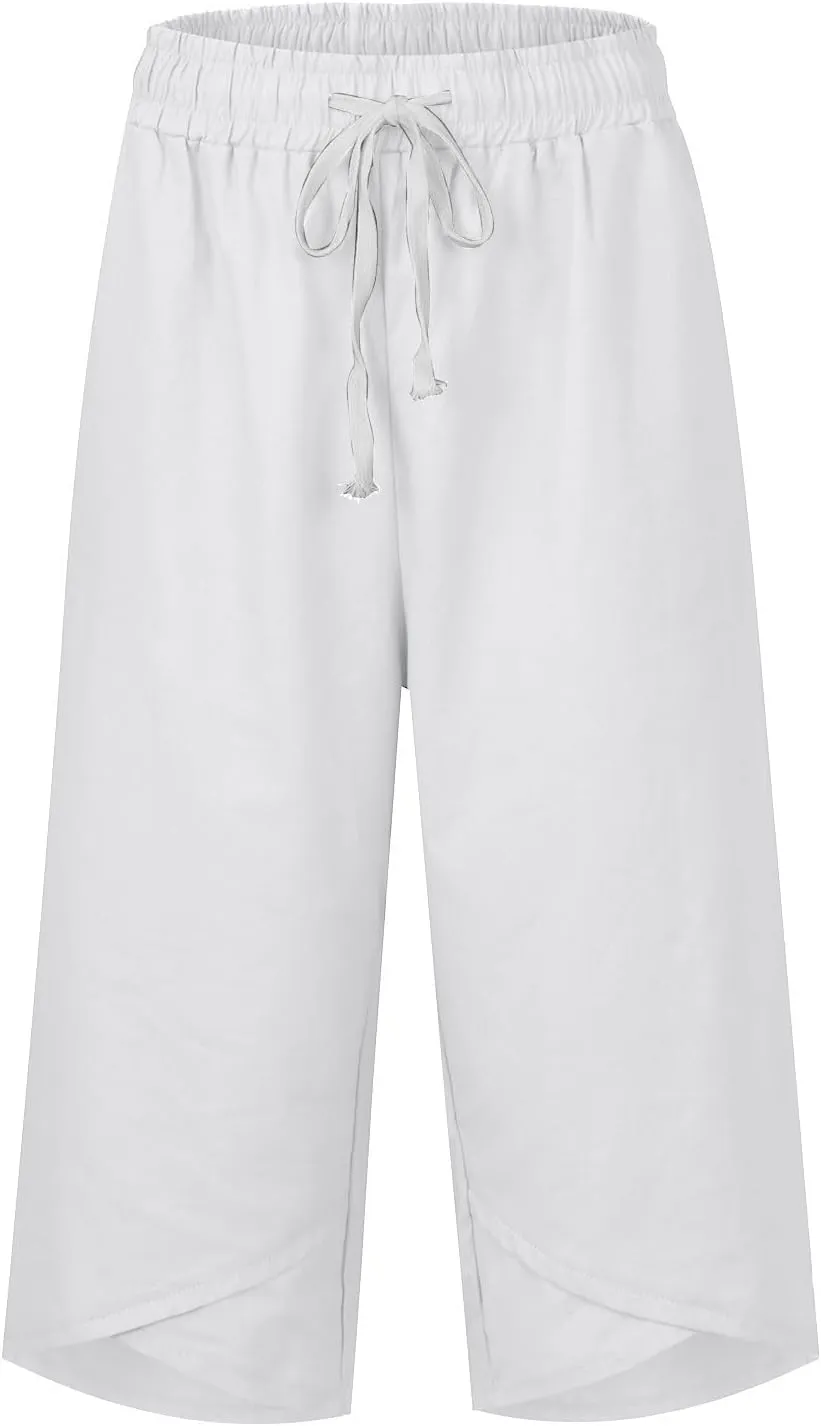 Capri Pants for Women Casual Lightweight Drawstring Waist Pedal Pushers Comfy Ruffle Hem Lounge Pants with Pockets