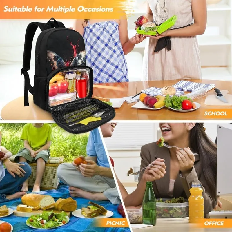 Cartoon Butterfly Print Everyday Laptop Backpack Colorful Splash Butterflies Pattern Sturdy Lunch Box for Women Men Backpack for Picnic College Travel, Black