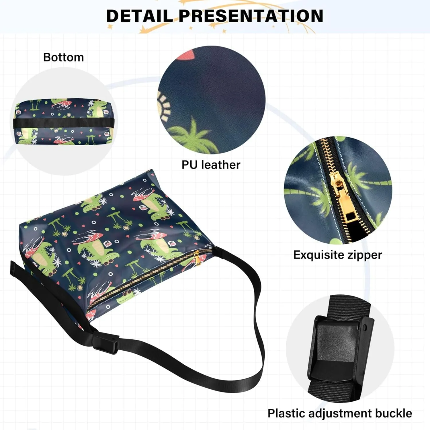 Cartoon Crocodile Funny Hobo Women Handbag Leather Women's Large Purse Aesthetic Animal Print Ladies Hobo Handbags
