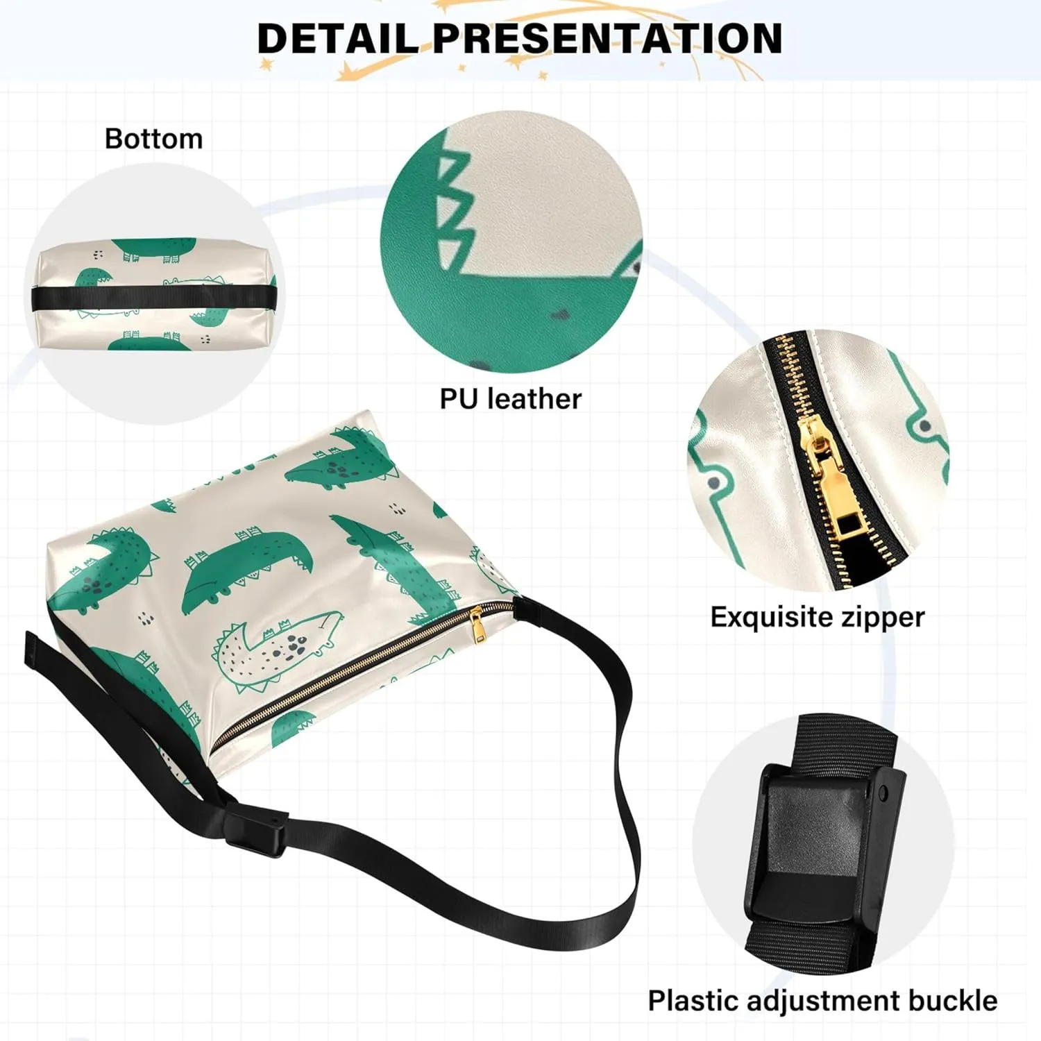 Cartoon Crocodile Funny Hobo Women Handbag Leather Women's Large Purse Aesthetic Animal Print Ladies Hobo Handbags