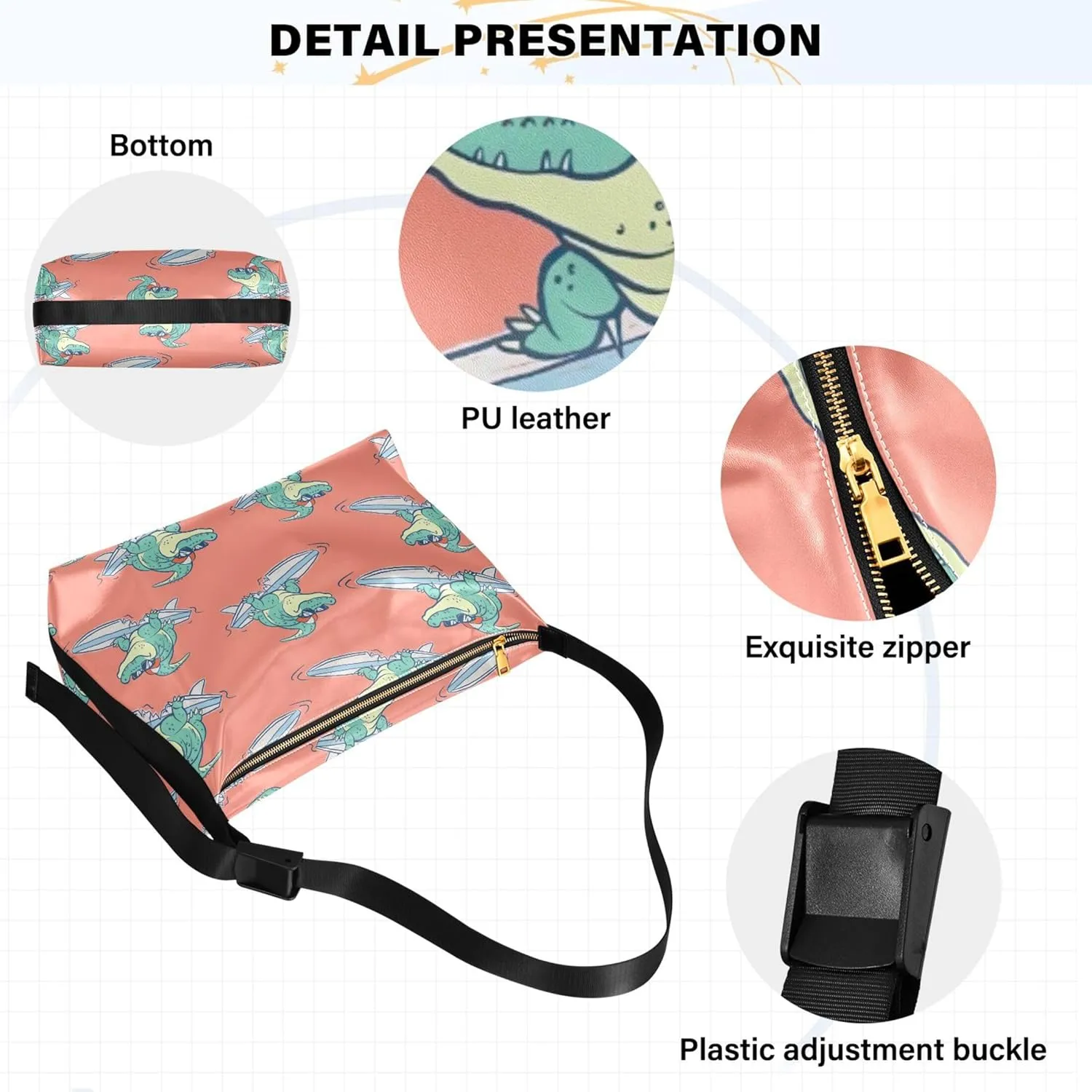Cartoon Crocodile Funny Hobo Women Handbag Leather Women's Large Purse Aesthetic Animal Print Ladies Hobo Handbags