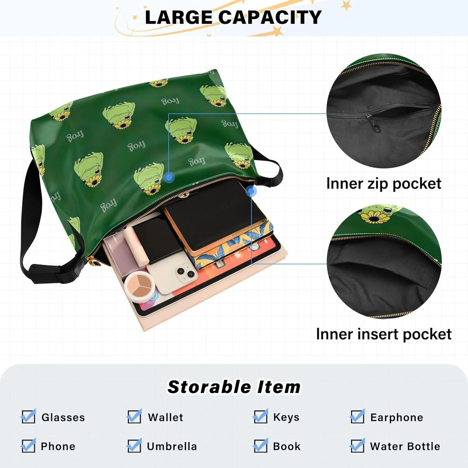 Cartoon Crocodile Funny Hobo Women Handbag Leather Women's Large Purse Aesthetic Animal Print Ladies Hobo Handbags
