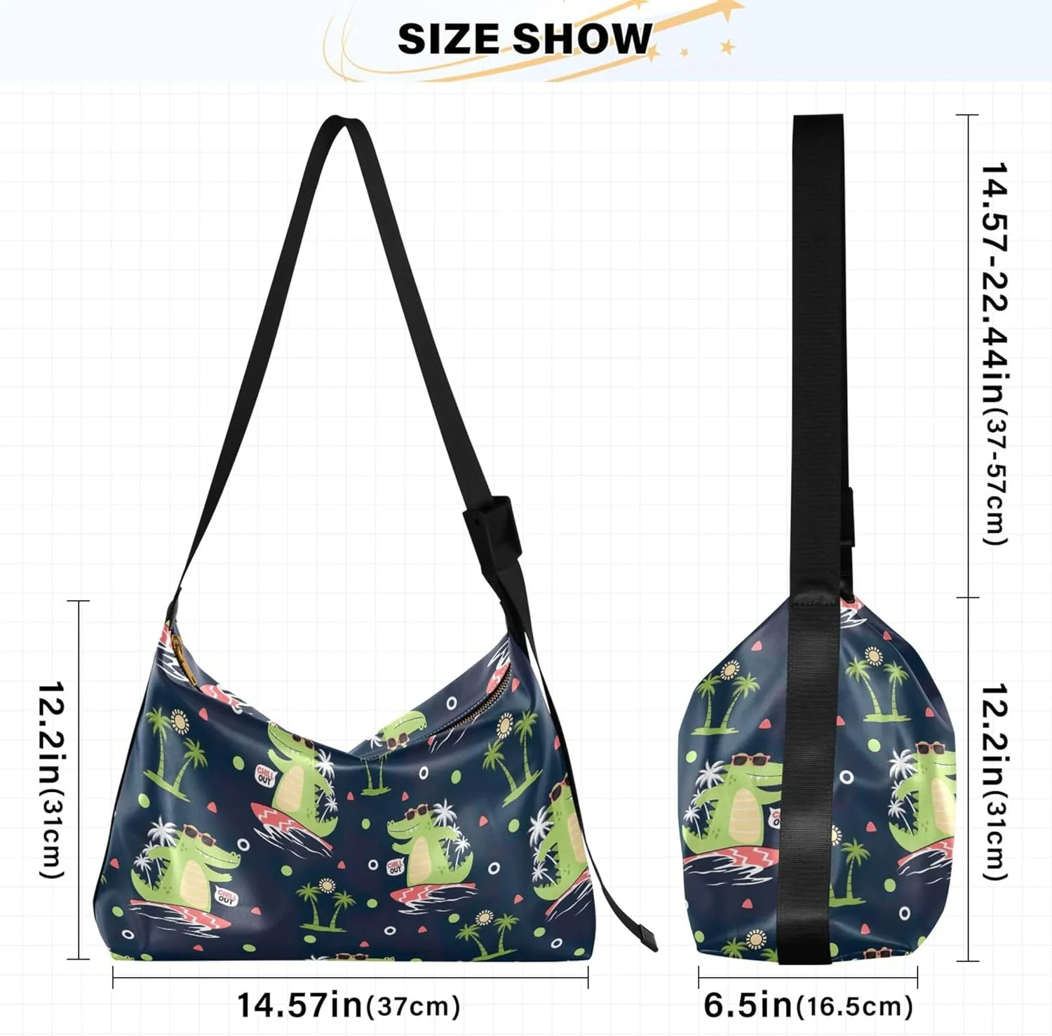 Cartoon Crocodile Funny Hobo Women Handbag Leather Women's Large Purse Aesthetic Animal Print Ladies Hobo Handbags