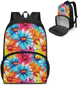 Cartoon Daisy Flower Print Travel Backpack for Women Colorful Art Painting Floral Pattern Lightweight Large Backpacks Student Laptop Bookbag