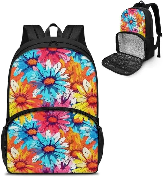 Cartoon Daisy Flower Print Travel Backpack for Women Colorful Art Painting Floral Pattern Lightweight Large Backpacks Student Laptop Bookbag
