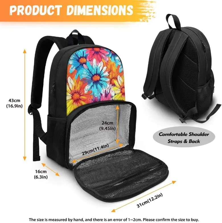 Cartoon Daisy Flower Print Travel Backpack for Women Colorful Art Painting Floral Pattern Lightweight Large Backpacks Student Laptop Bookbag