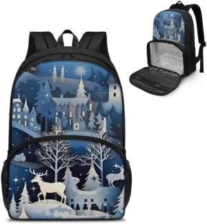 Cartoon Deer Forest Print Lunch Backpack for Women Men Watercolor Animal Deers Painting Travel Durable Backpack Backpack with Soft Shoulder Straps