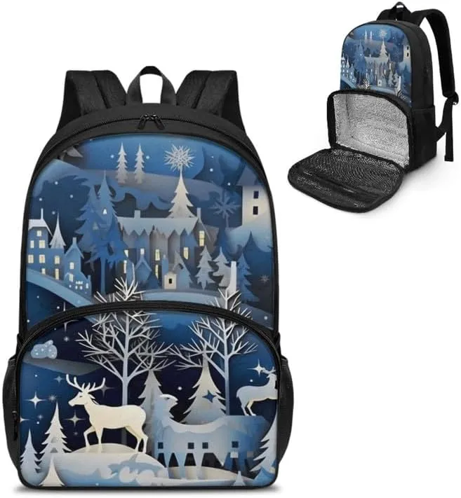 Cartoon Deer Forest Print Lunch Backpack for Women Men Watercolor Animal Deers Painting Travel Durable Backpack Backpack with Soft Shoulder Straps