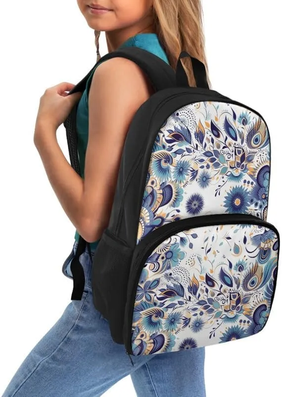 Cartoon Floral Print Carry On Backpack and Lunch Bag Retro Art Flower Feathers Painting Lady Insulated Cooler Backpack 2 in 1 Casual Backpack