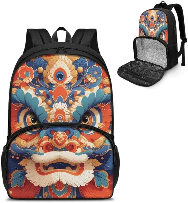 Cartoon Lion Dance Print Large Insulated Cooler Backpack Colorful Art Animal Lions Everyday Travel Backpack Business Sports Supplies