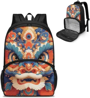 Cartoon Lion Dance Print Large Insulated Cooler Backpack Colorful Art Animal Lions Everyday Travel Backpack Business Sports Supplies