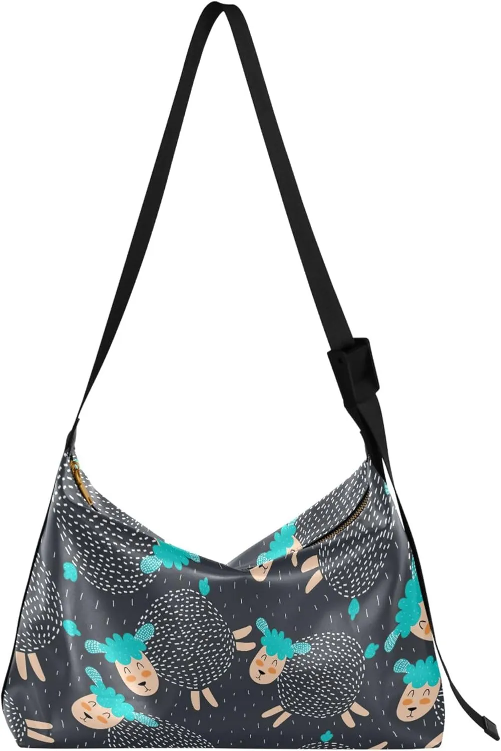 Cartoon Sheep Animals Black Soft Leather Hobo Bags for Women Cross Body Men Bag Animal Print Purse Shoulder Bag