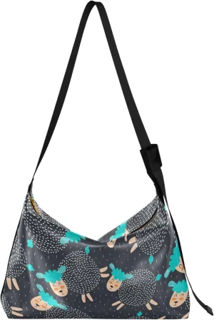 Cartoon Sheep Animals Black Soft Leather Hobo Bags for Women Cross Body Men Bag Animal Print Purse Shoulder Bag