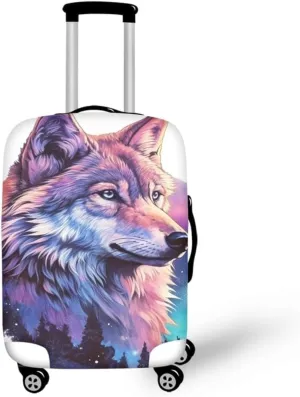 Cartoon Wolf 18-32 Inch Luggage Suitcase Cover Art Oil Painting Animal Forest Wolves Forest Travel Baggage Cover Washable Elastic Luggage Covers
