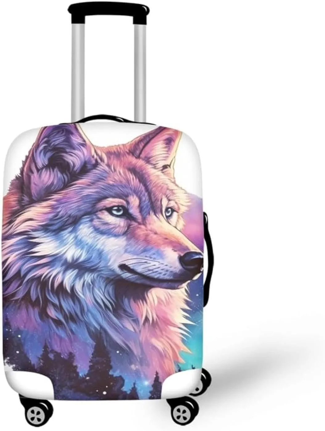 Cartoon Wolf 18-32 Inch Luggage Suitcase Cover Art Oil Painting Animal Forest Wolves Forest Travel Baggage Cover Washable Elastic Luggage Covers