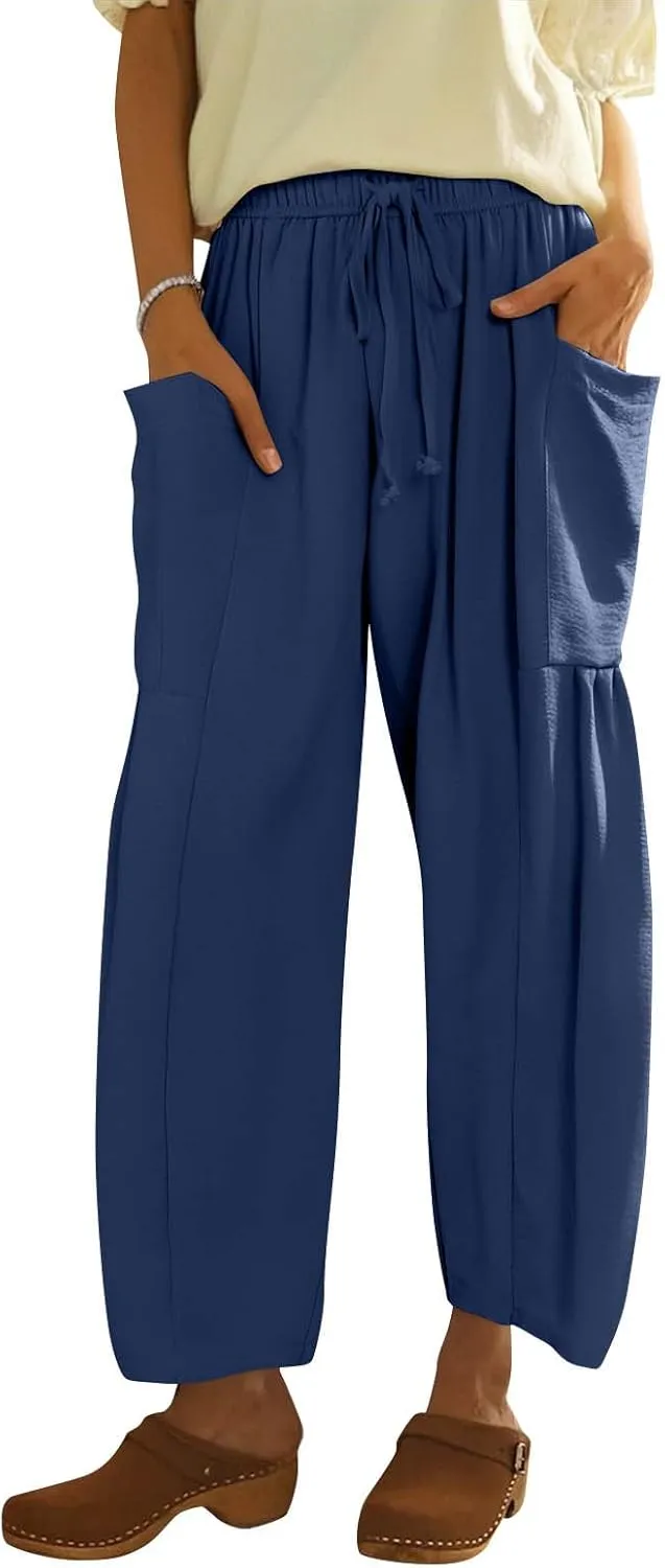 Casual Pants for Women Summer Wide Leg High Waisted Casual Boho Pants Trendy Beach Palazzo Harem Clothes with Pockets