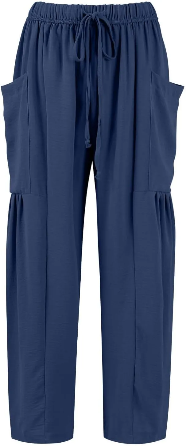 Casual Pants for Women Summer Wide Leg High Waisted Casual Boho Pants Trendy Beach Palazzo Harem Clothes with Pockets