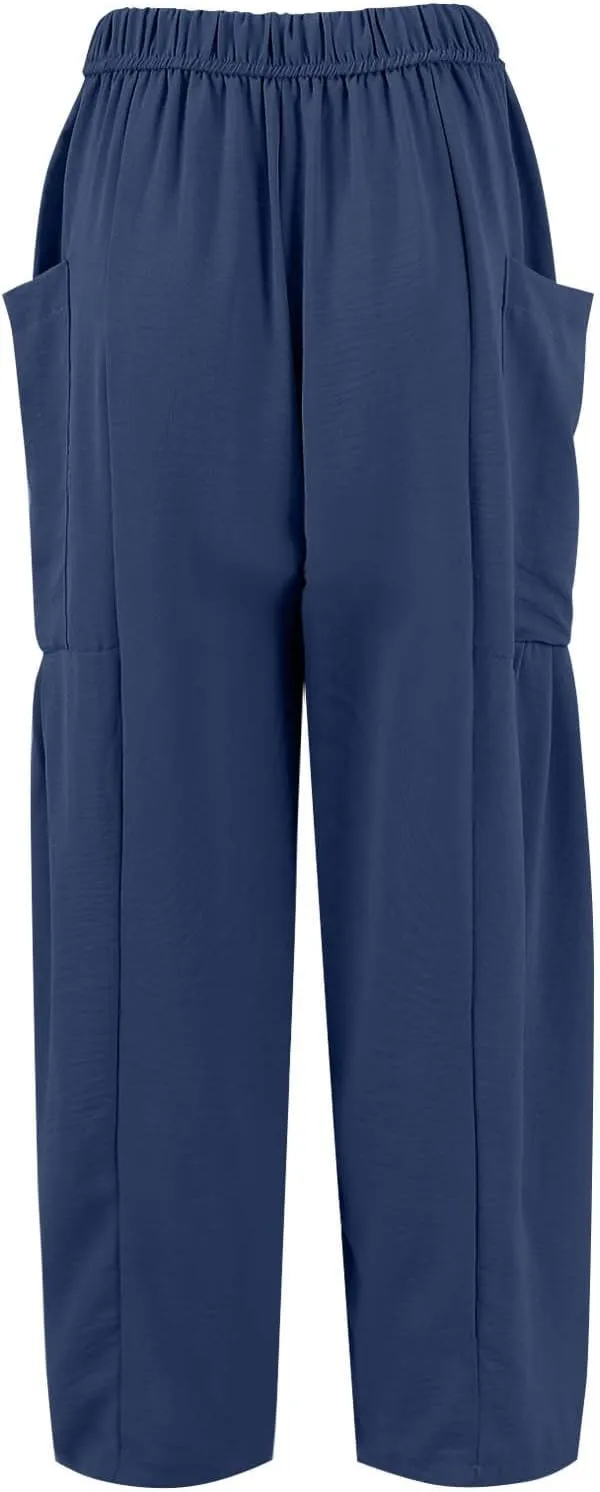 Casual Pants for Women Summer Wide Leg High Waisted Casual Boho Pants Trendy Beach Palazzo Harem Clothes with Pockets