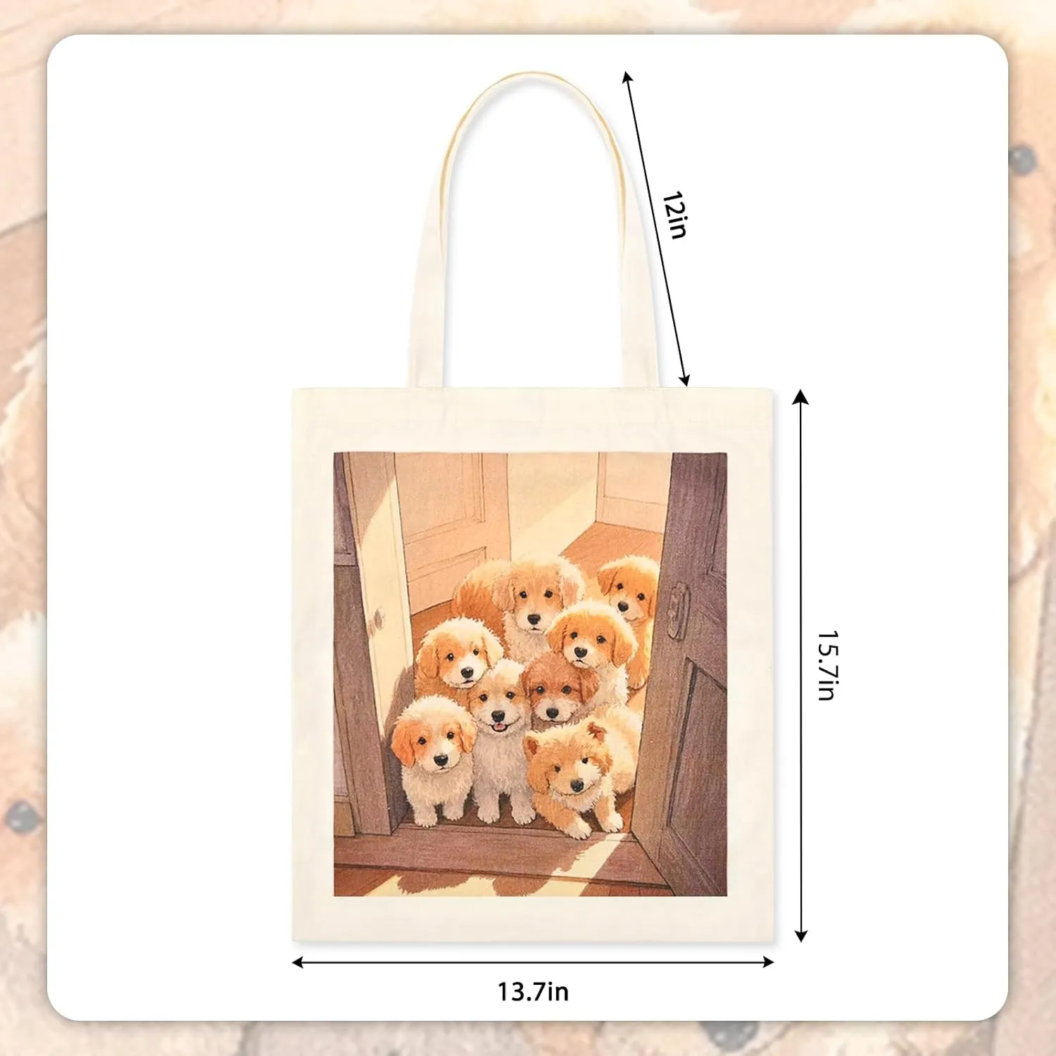 Cat Dog Canvas Tote Bag for Women -with Magnetic Buckle and Zipper Inner Pocket Cotton Grocery shopping bags