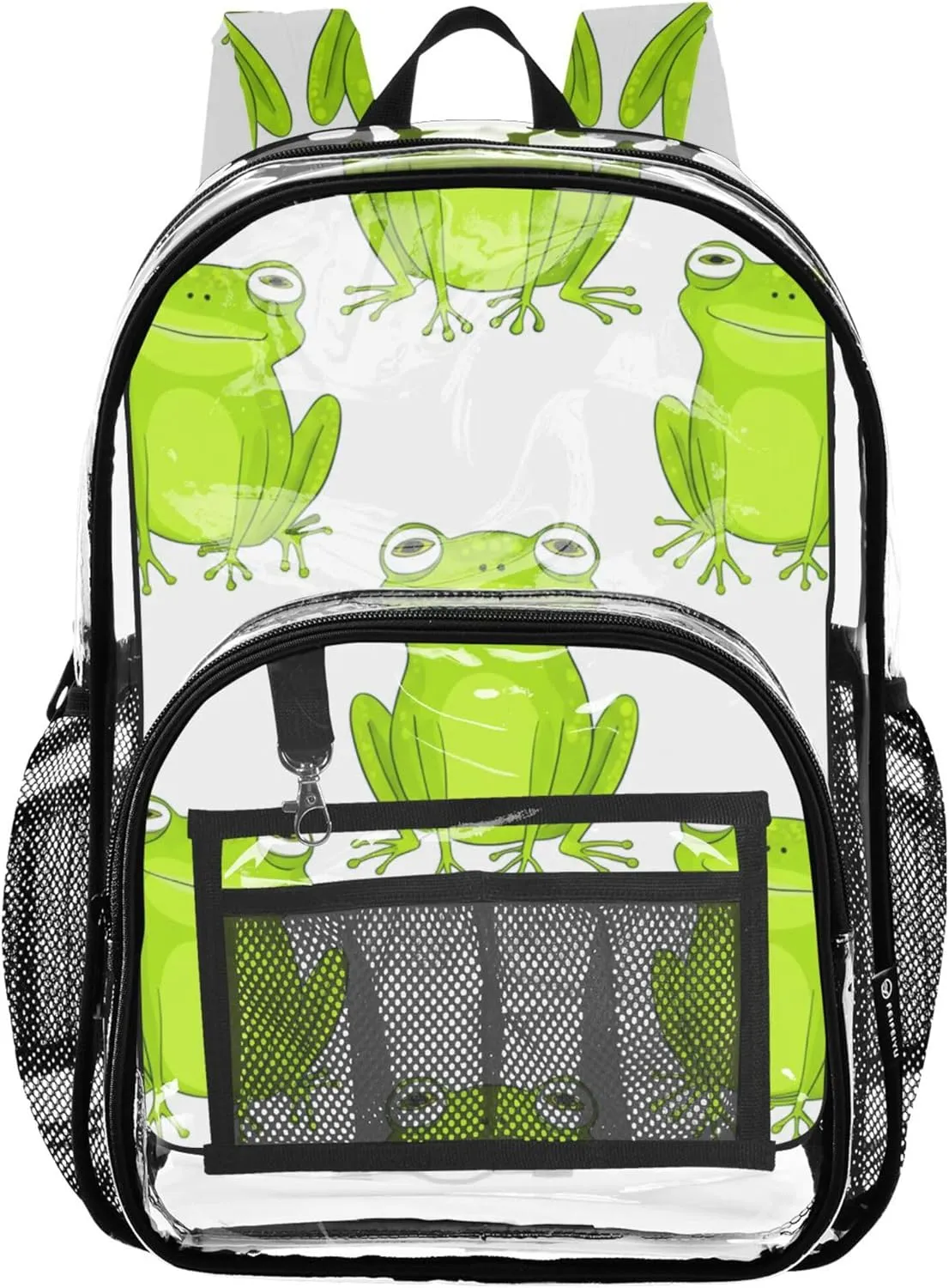 Cheerful Green Frogs White Travel Clear Backpack Floral Girls Backpack Kids Boys Plastic School Clear Bookbag