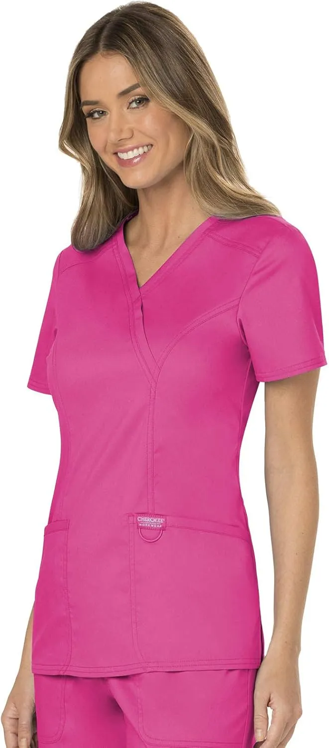 Cherokee Scrubs for Women Mock Wrap Top with 3 Pocket, Back Princess Seams WW610