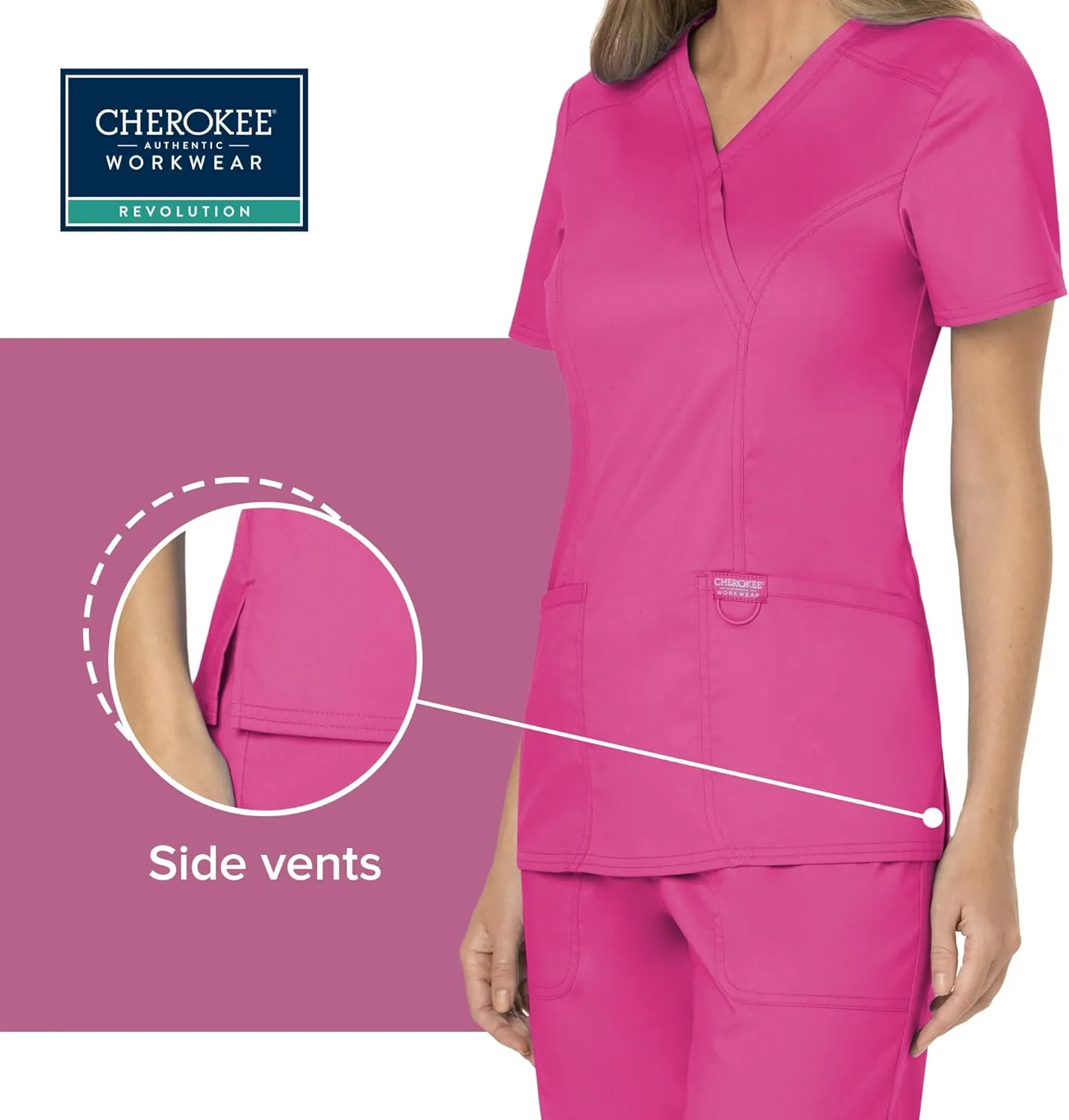Cherokee Scrubs for Women Mock Wrap Top with 3 Pocket, Back Princess Seams WW610