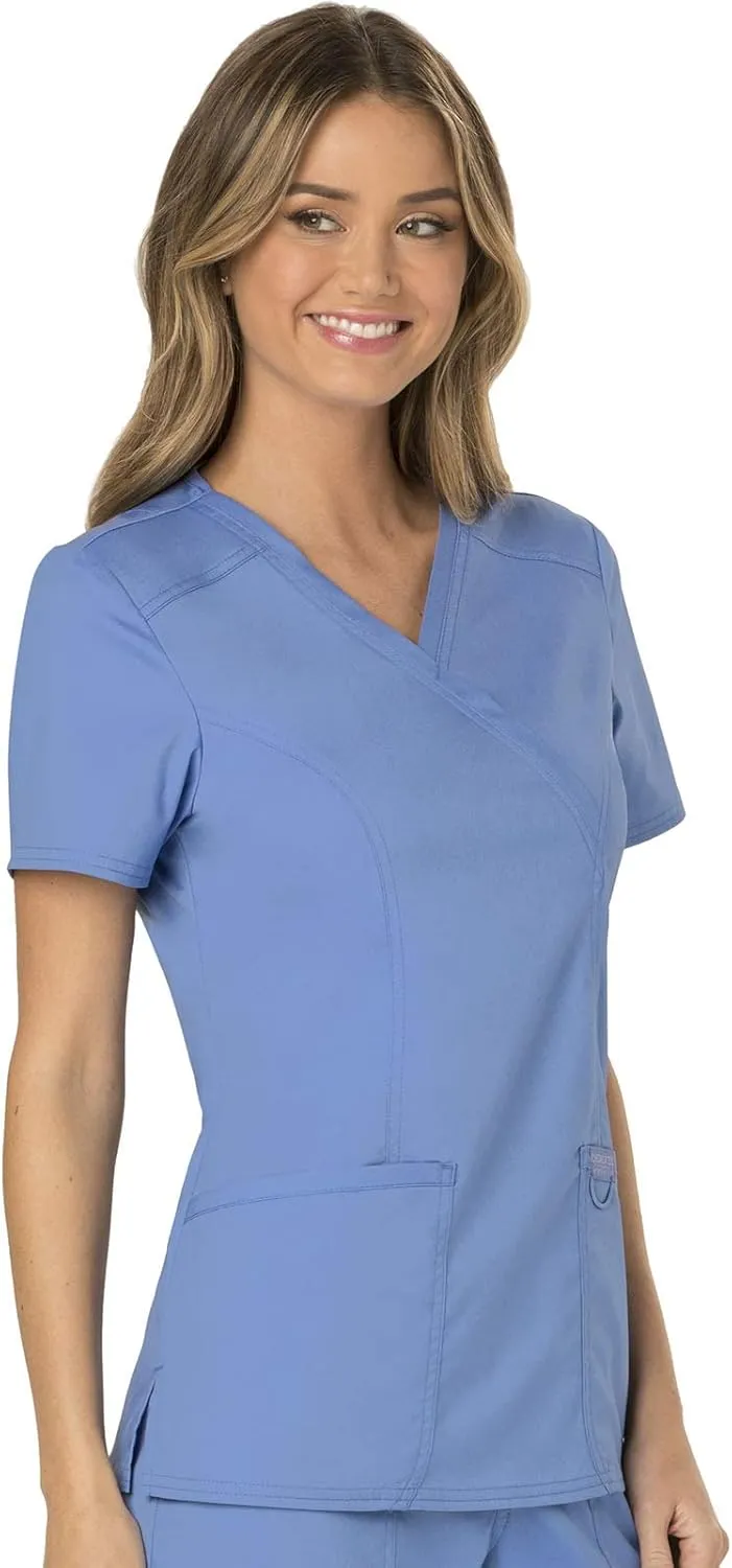 Cherokee Scrubs for Women Mock Wrap Top with 3 Pocket, Back Princess Seams WW610
