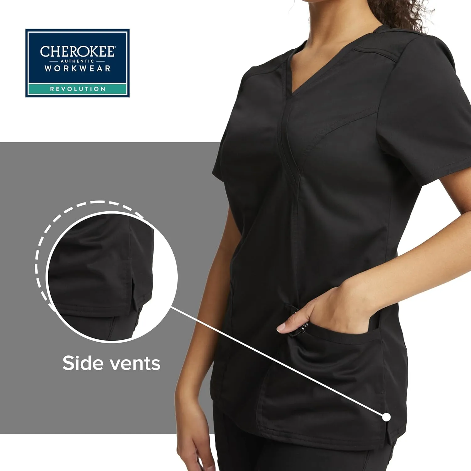 Cherokee Scrubs for Women Mock Wrap Top with 3 Pocket, Back Princess Seams WW610