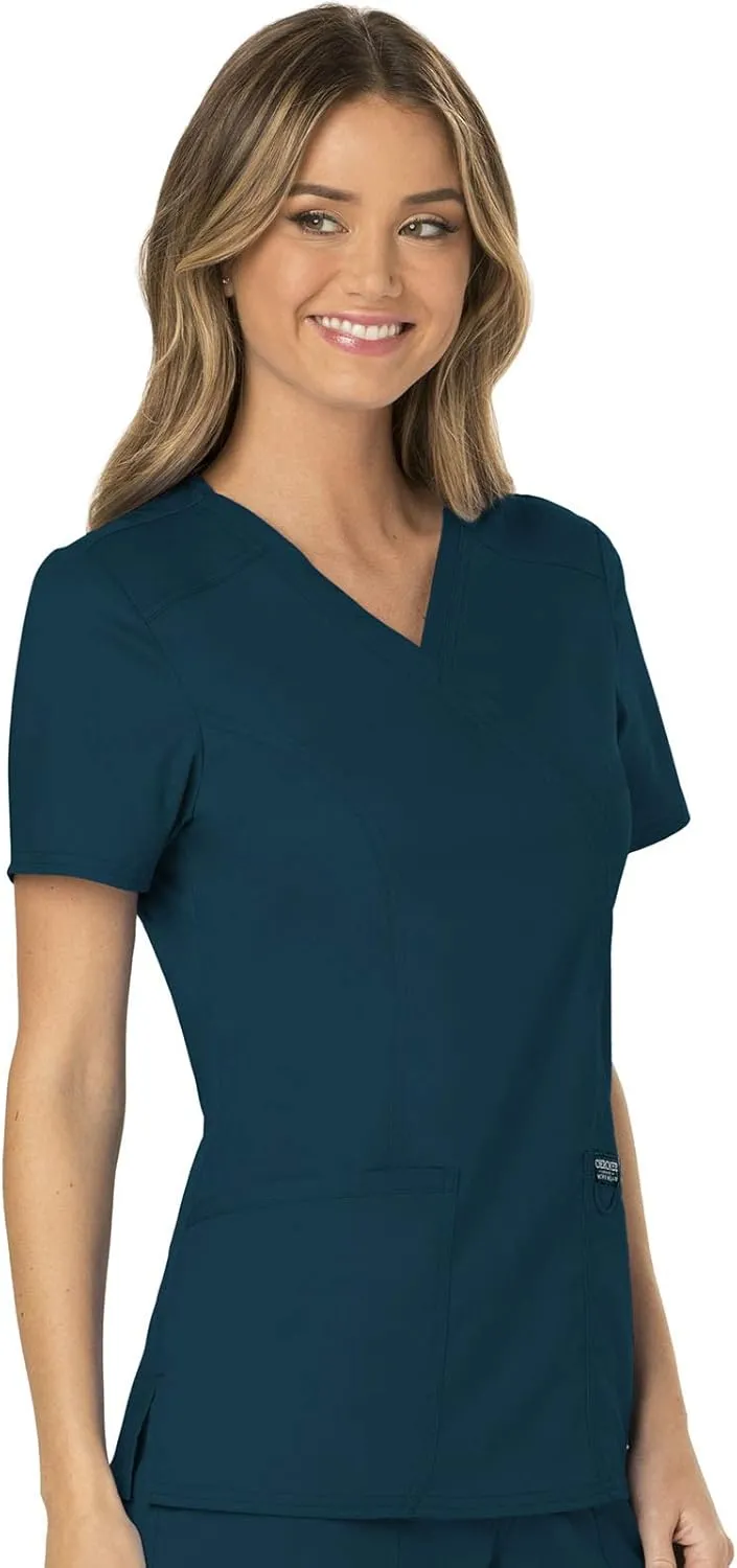 Cherokee Scrubs for Women Mock Wrap Top with 3 Pocket, Back Princess Seams WW610