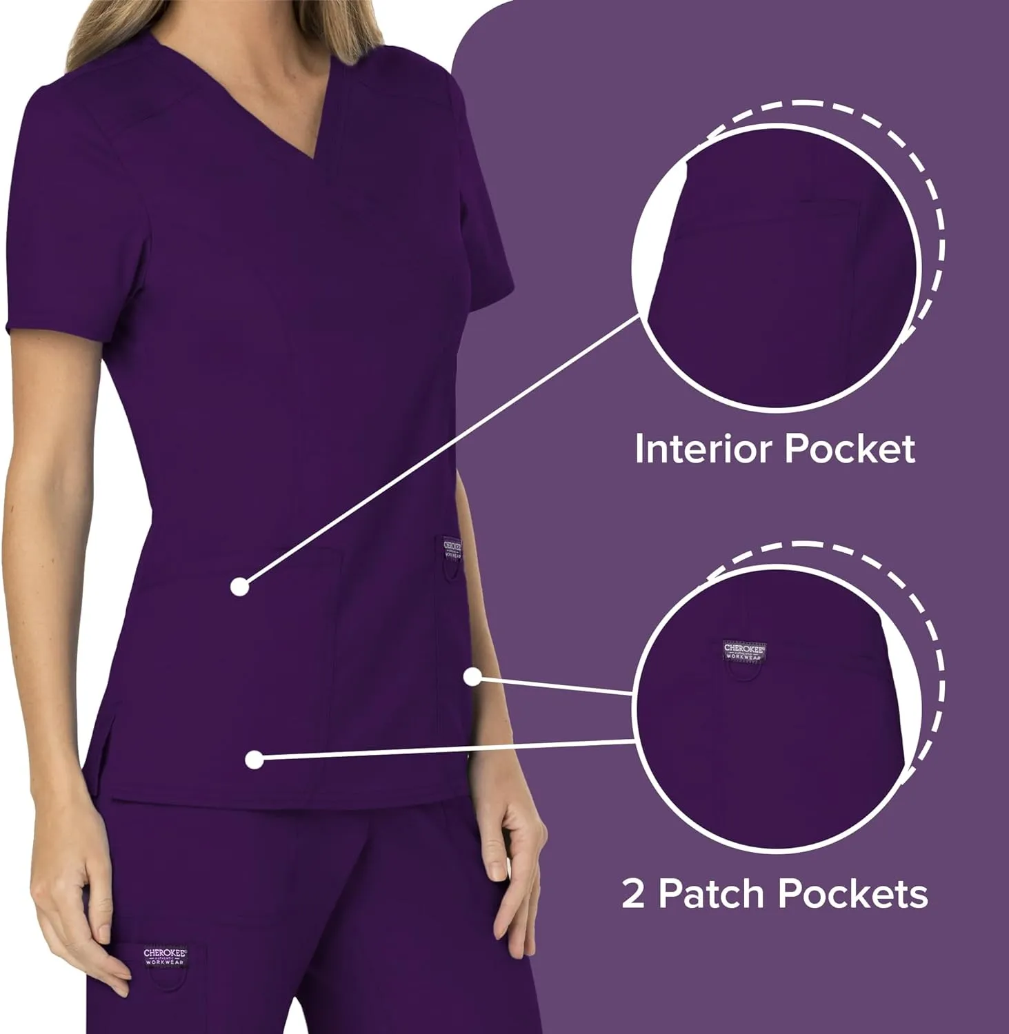 Cherokee Scrubs for Women Mock Wrap Top with 3 Pocket, Back Princess Seams WW610