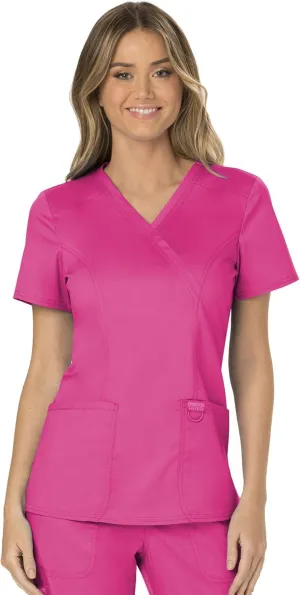 Cherokee Scrubs for Women Mock Wrap Top with 3 Pocket, Back Princess Seams WW610