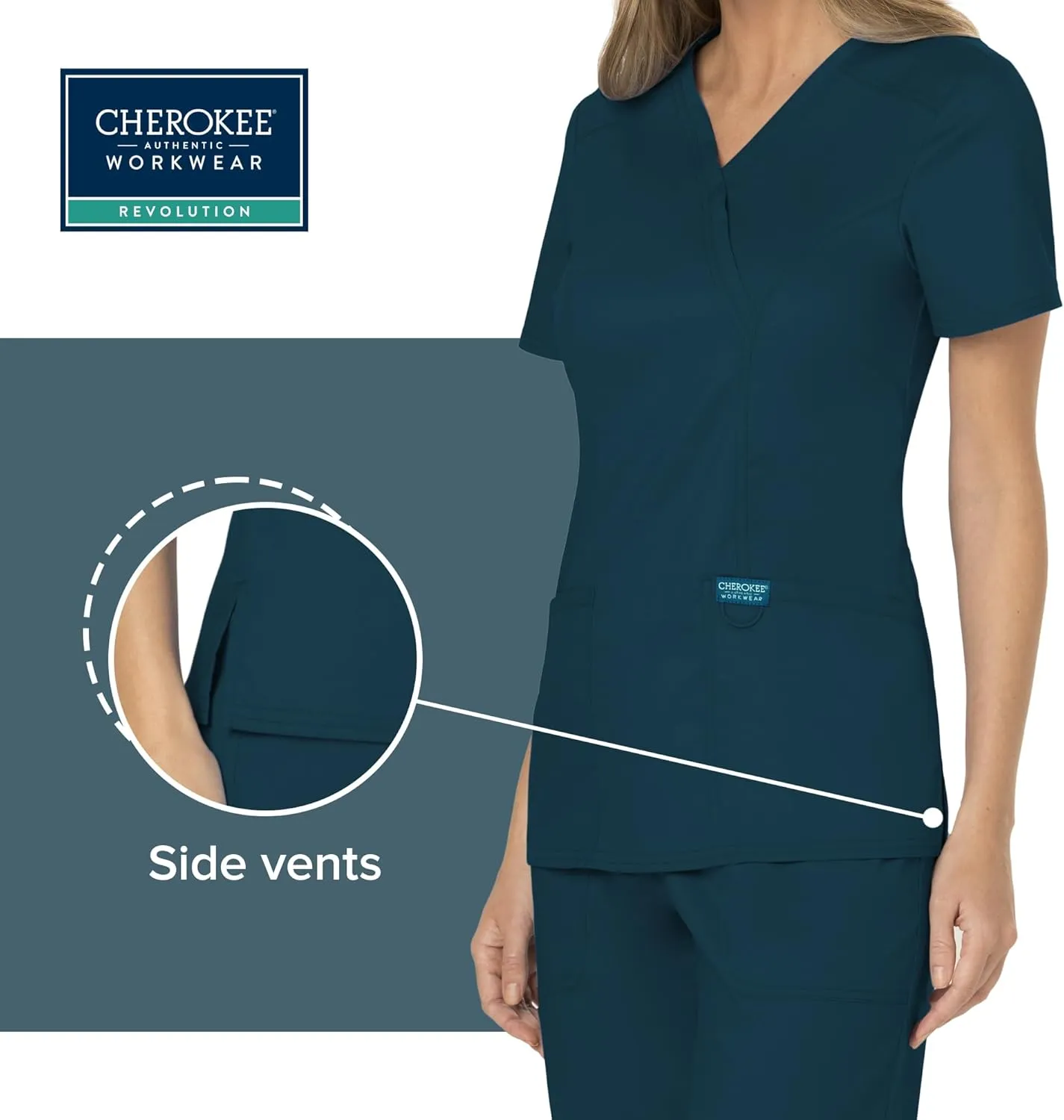 Cherokee Scrubs for Women Mock Wrap Top with 3 Pocket, Back Princess Seams WW610
