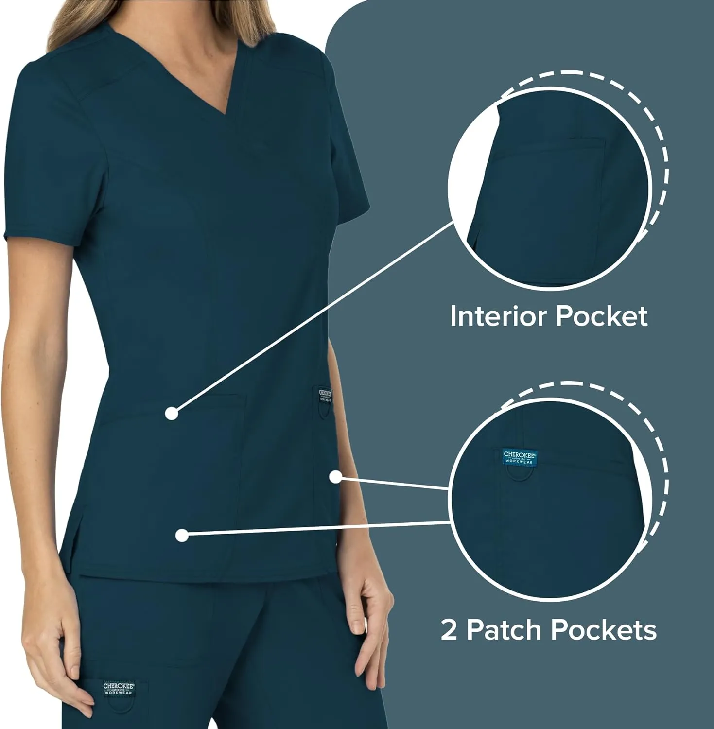 Cherokee Scrubs for Women Mock Wrap Top with 3 Pocket, Back Princess Seams WW610