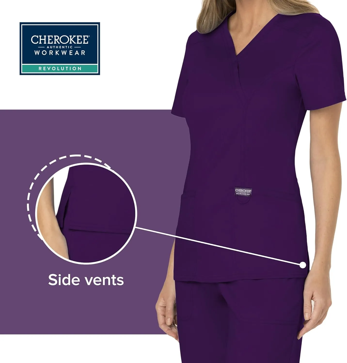Cherokee Scrubs for Women Mock Wrap Top with 3 Pocket, Back Princess Seams WW610