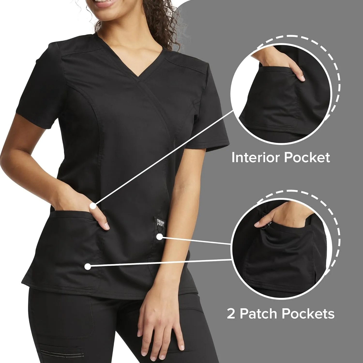 Cherokee Scrubs for Women Mock Wrap Top with 3 Pocket, Back Princess Seams WW610