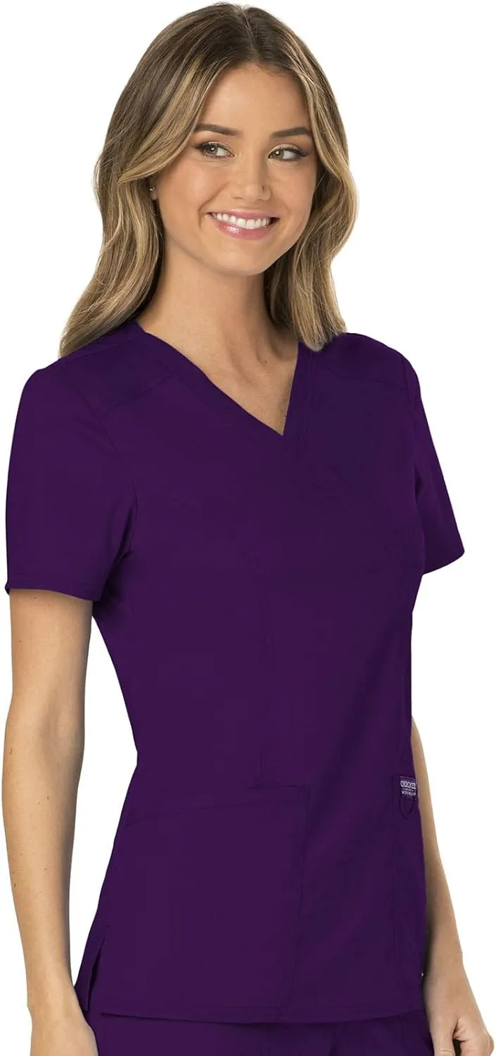 Cherokee Scrubs for Women Mock Wrap Top with 3 Pocket, Back Princess Seams WW610