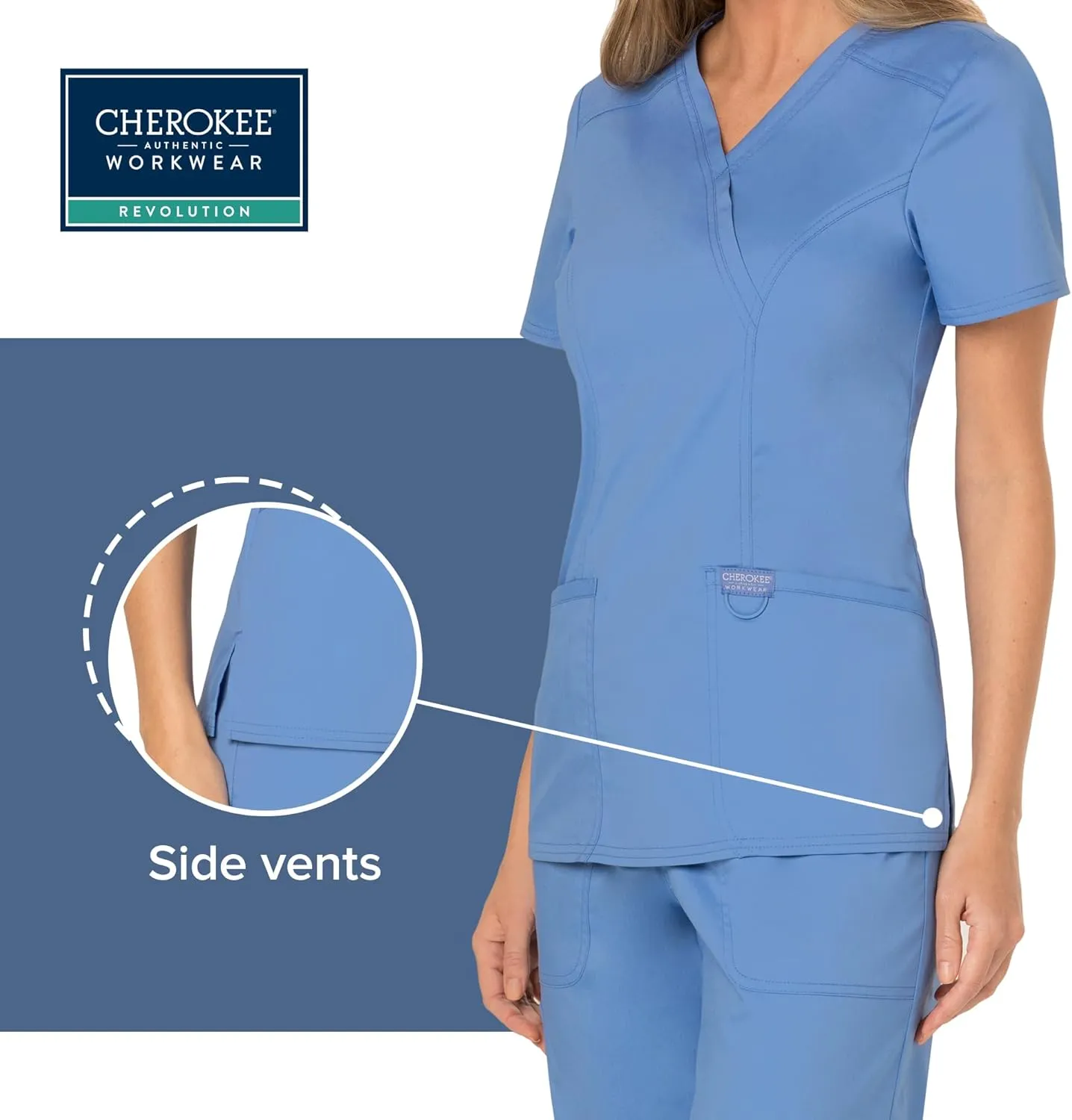 Cherokee Scrubs for Women Mock Wrap Top with 3 Pocket, Back Princess Seams WW610
